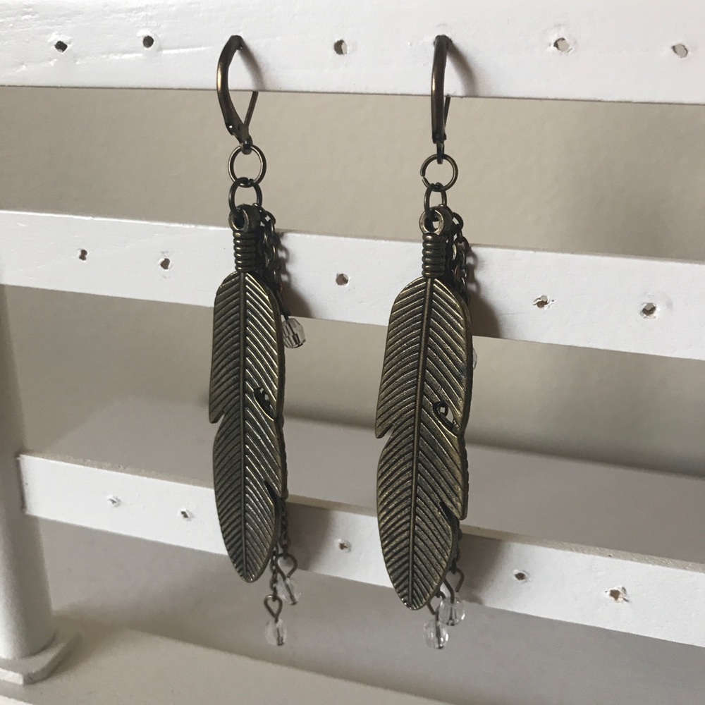 Feather drop earrings